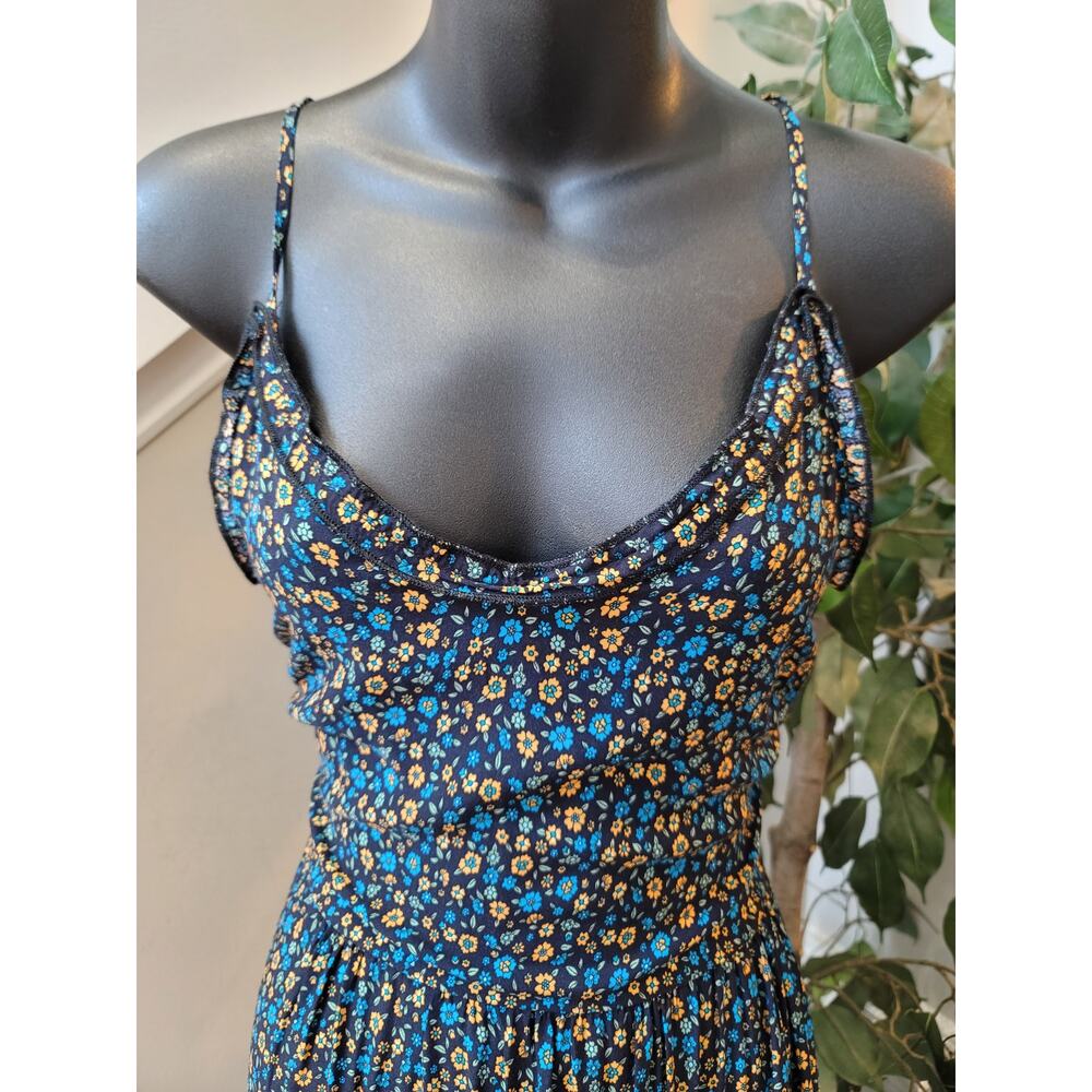 Angashion Maxi Dress Women's Medium Multi Cotton Floral Ruffled Hem Spaghetti - Picture 6 of 14